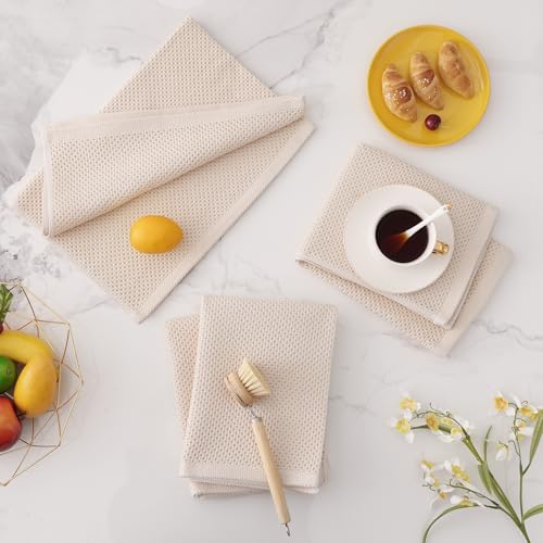 100% Cotton Oversized Waffle Weave Kitchen Towels 4 (Beige / 20 X 28 - 4 Pack)