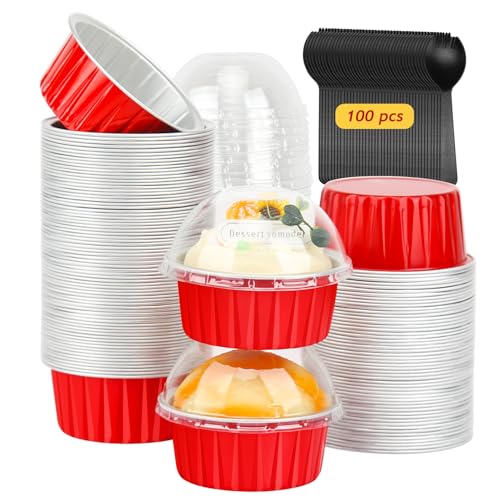 5oz Cupcake Tins with Dome Lids 100 Pack (Red / 5 oz)