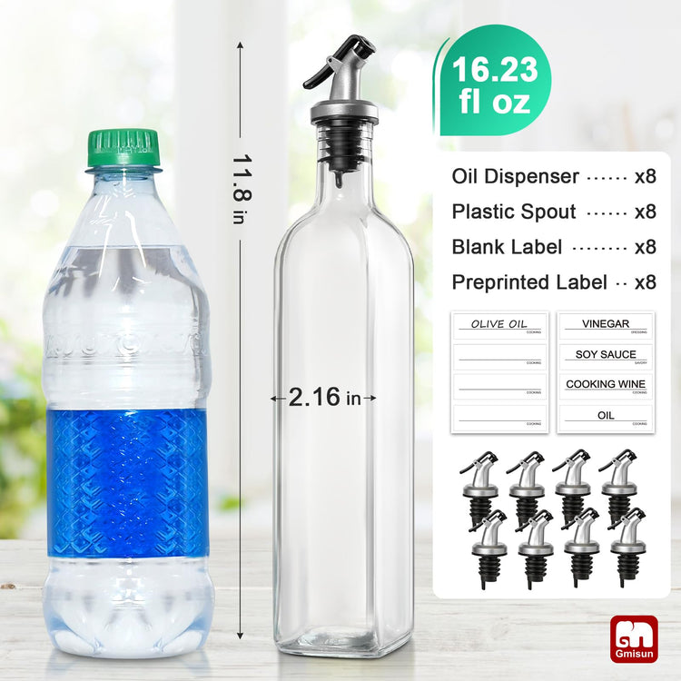 Olive Oil Dispenser Bottle for Kitchen (Clear / 17 Ounces-8 Pack)