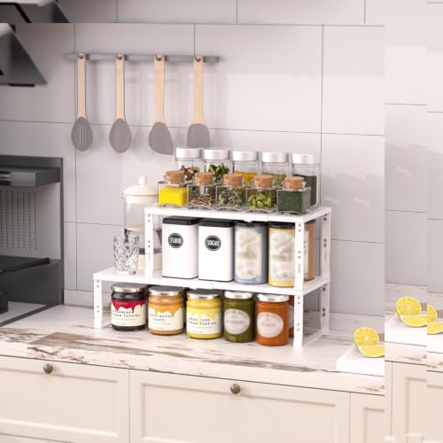 Heavy Duty Adjustable Metal Shelf Organizer (2 Packs/White / M:7.8"D x 16.5"W x 8.2"H)
