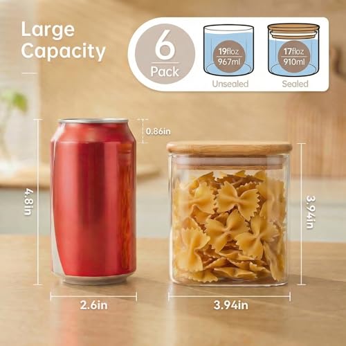 27 oz Square Glass Food Storage Containers with Airtight Bamboo Lids (Square 27OZ Set-6Pack)