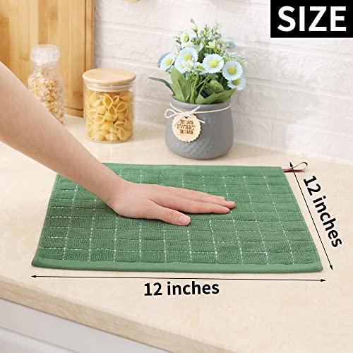 100% Cotton Terry Kitchen Dish Cloths (Grass Green / 12 X 12 - 6 Pack)