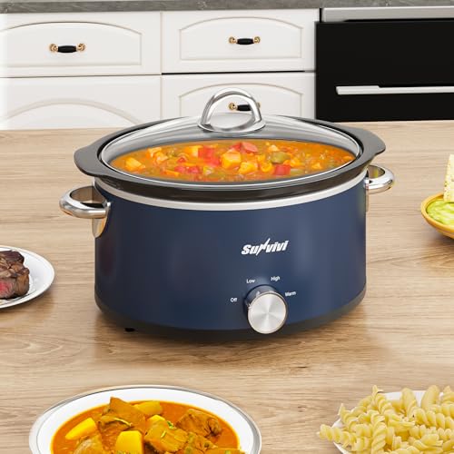 3 Quart Slow Cooker & Mini Food Warmer with 3 Heating Settings (3 Quarts / Blue)