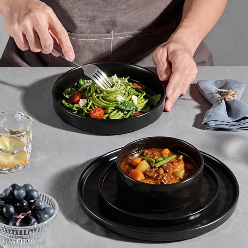 Black Plates and Bowls Sets (Matte Black)