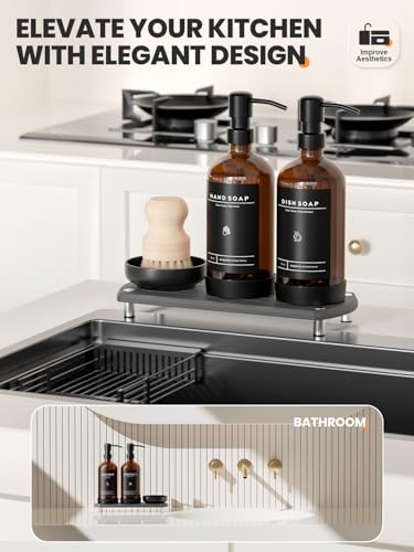 Luxury] Kitchen Soap Dispenser Set (Amber Bottle + Black Pump)