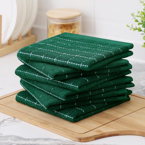 100% Cotton Terry Kitchen Dish Cloths (Dark Green / 12 X 12 - 12 Pack)