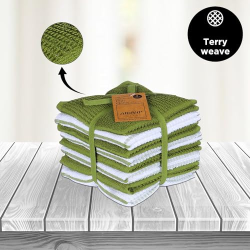 Dish Cloths for Washing Dishes Set of 8 (Green Box / 12" x 12" - 8 pack)