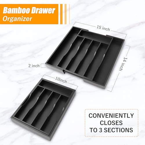 Kitchen Silverware Drawer Organizer and Storage Kitchen Gadgets Best Sellers 2025 First Apartment Essentials New Home Must Haves Things Stuff Accessories House Warming Housewarming Hostess Host Gifts (Black / 7 Slots Expandable-2PC)