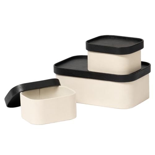 Decorative Storage Boxes with Lids (Beige & Black)