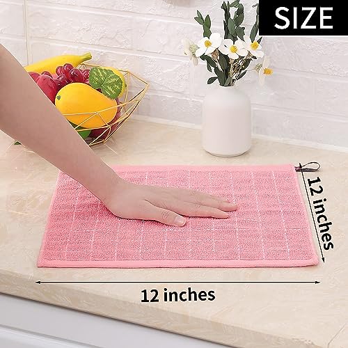 100% Cotton Terry Kitchen Dish Cloths (Pink / 12 X 12 - 12 Pack)