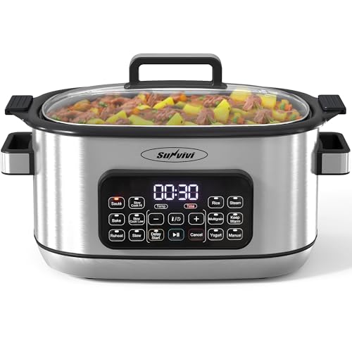 12-in-1 Programmable Slow Cooker 6.5QT with Timer & Keep Warm (Silver)