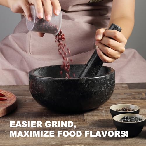 Granite Mortar and Pestle Set (Black Granite Polished / 8in-8cups)