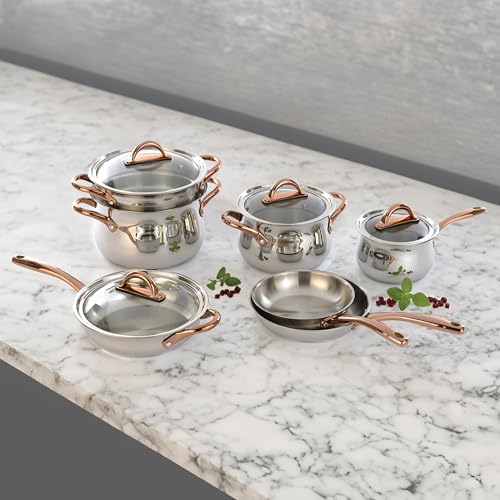 Ouro Gold 11Pc Cookware Set (11Pc - Glass Lid / Silver/Rose)