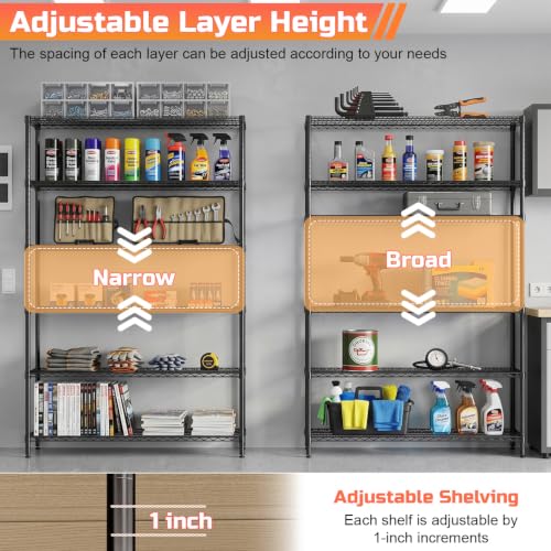6 Tier Wire Shelf with Wheels (Black / 48×18×76)