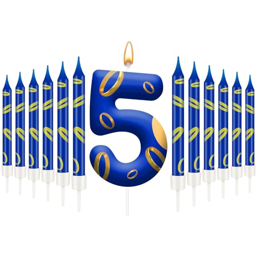 13PCS Birthday Cake Candles Set (Blue+Gold / 5)