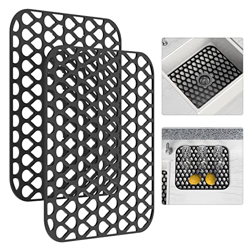 Silicone Sink Mat 2PCS TOOVEM Sink Protectors for Kitchen Sink Mats (Black / 2Pack-13.58"x 11.6")