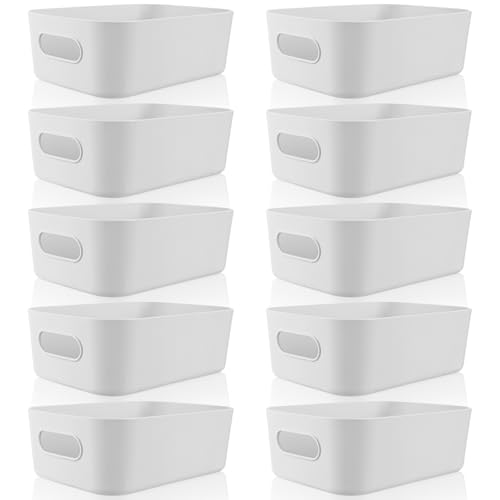 Grayish White Plastic Storage Bins (Grayish White / 8 x 5.7 x 3 in)