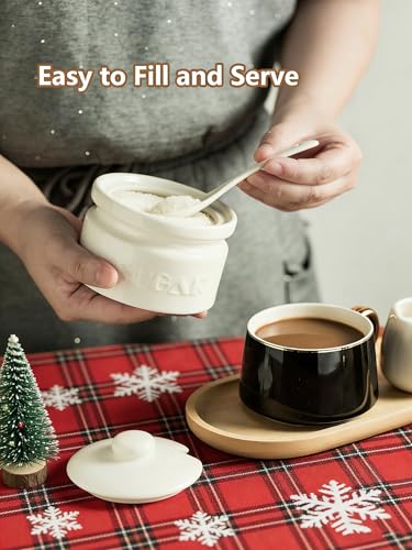 10oz Ceramic Sugar Bowl with Lid and Spoon for Coffee Bar (White / Classic)