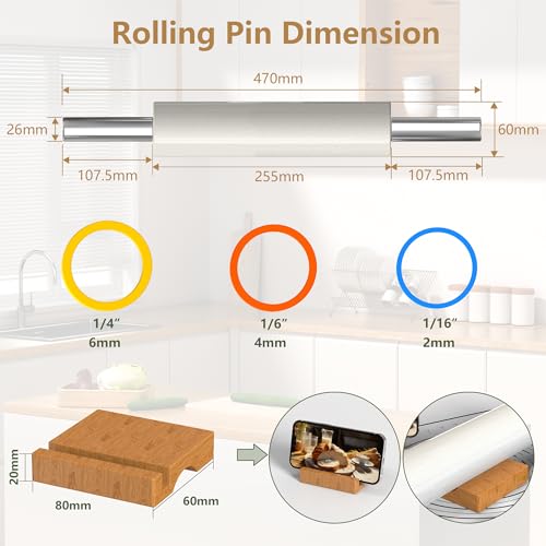 18.5'' Marble Rolling Pin (Rolling Pin + Rings + Stand)