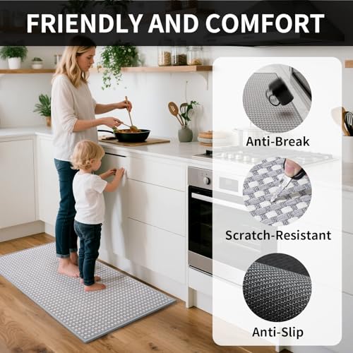 Long Kitchen Runner Rugs Kitchen Mat Non Slip Washable Gray 36"x71" (Light Grey / 36"x71")