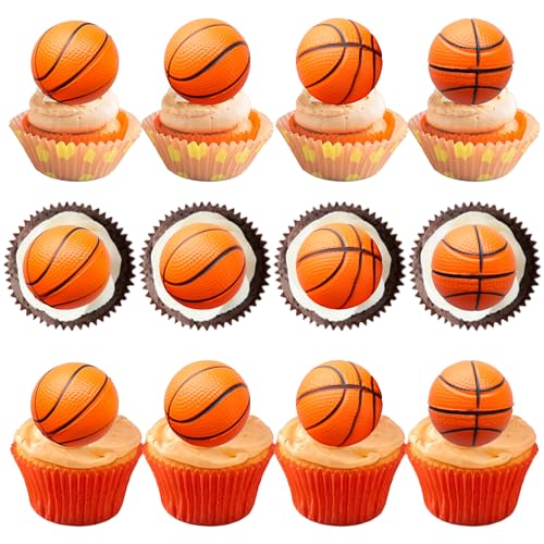 10 Pack 3D Basketball Cupcake Toppers Basketball Cake Toppers Decorations for Sports Theme Baby Shower Birthday Party Cake Decorations Supplies (Style 15)