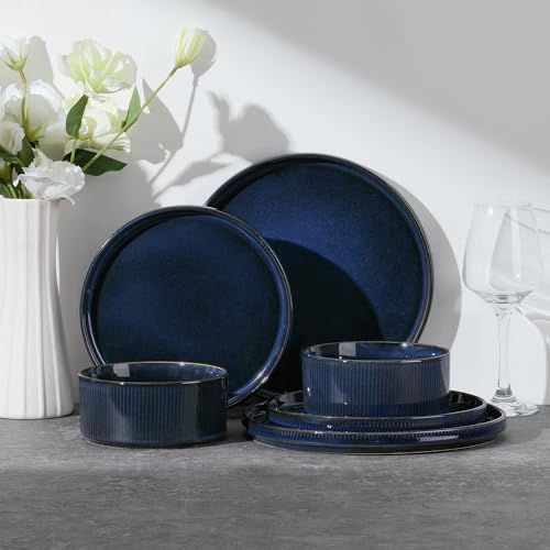 Stoneware Dinnerware Sets for 2 (Midnight Blue / 6pcs for 2)