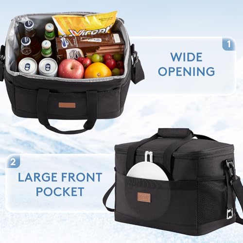 Cooler Bag 30 Cans Collapsible and Insulated Large Lunch Bag Leakproof Soft Cooler Portable for Camping (20L / Black)