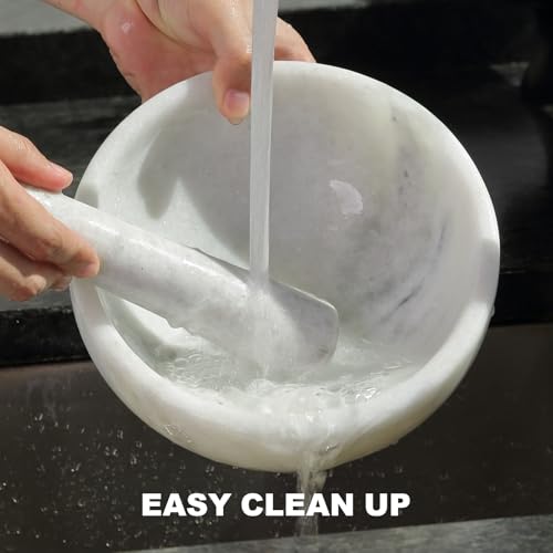 Marble Mortar and Pestle Set (White Marble Polished / 8in-8cups)