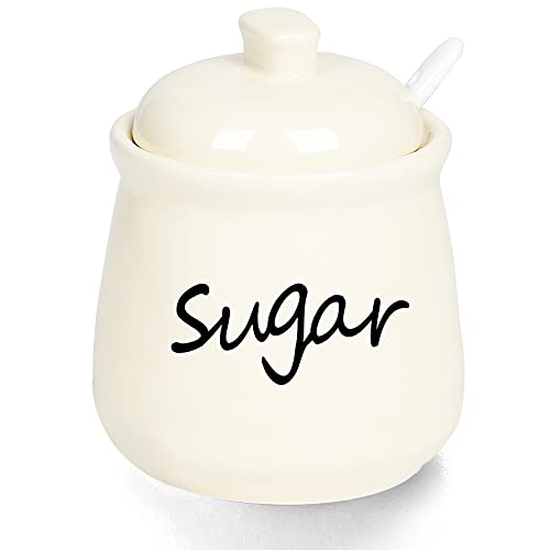 Ceramic Sugar Bowl with Lid and Spoon 12oz (Beige)