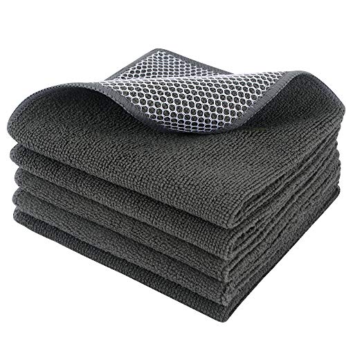 Dish Cloth for Washing Dishes Kitchen Washcloth Cleaning Cloth (Dark Grey / 12inchx12inch 5pack)