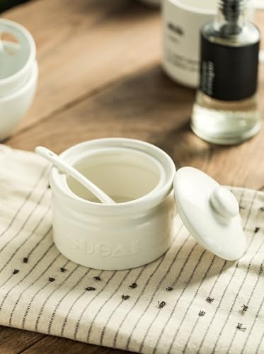 10oz Ceramic Sugar Bowl with Lid and Spoon for Coffee Bar (White / Classic)