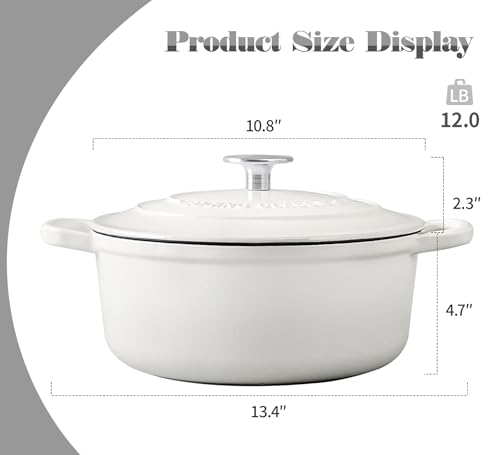 Dutch Ovens Enameled Cast Iron Covered 5.5 Quart Dutch Oven with Dual Handle for Bread Baking (White / 5.5QT)