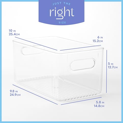 Plastic Food Storage 8 Pack Clear Container Bin with Handles for Organizing Kitchen (10x6x5)
