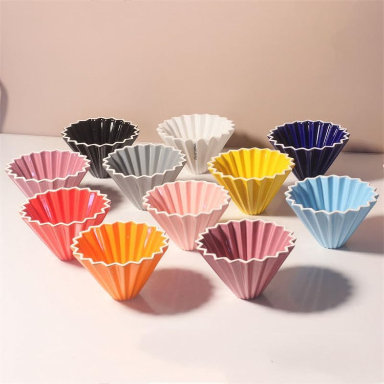 Ceramic Coffee Dripper Pour Over Coffee Maker with Wood Stand Elegant Flower Shape Filter (white)