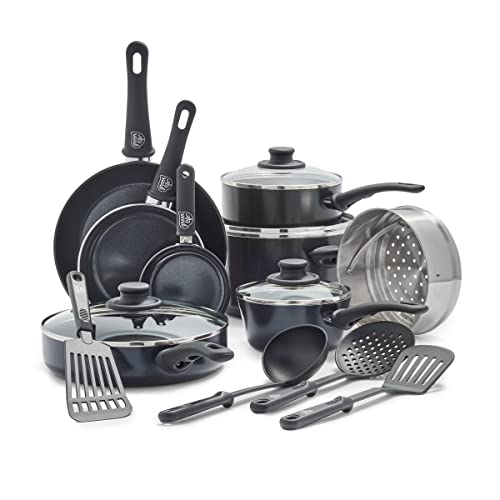 16 Piece Ceramic Nonstick Pots & Pans Cookware Set (16 Piece Cookware Set / Soft Grip / Black)