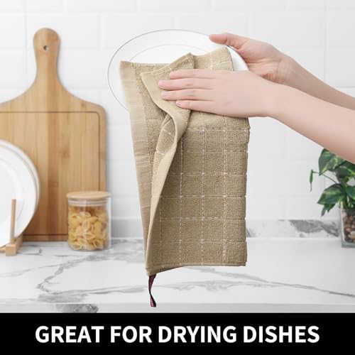 100% Cotton Terry Kitchen Dish Cloths (Tan / 12 X 12 - 8 Pack)