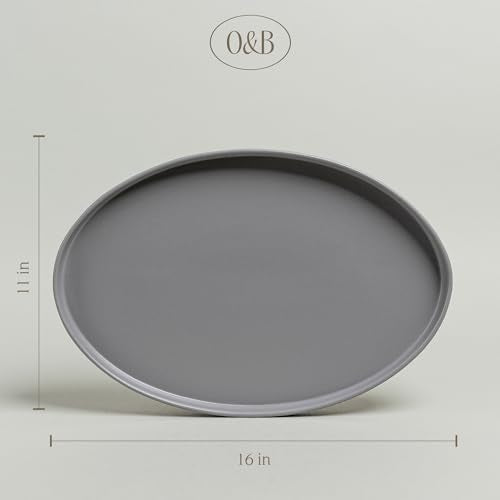 Over&Back Stackable Stoneware Serving Platter (Semi-matte Charcoal / Oval Platter (16" L x 11" W))