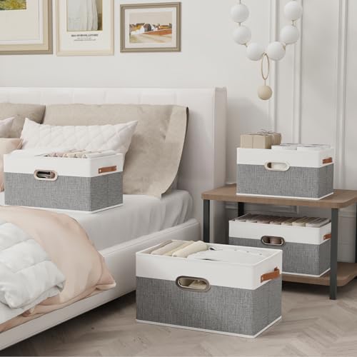 Fabric Storage Baskets (12.99x9.05x7.87in/2-Pack / White/Grey)
