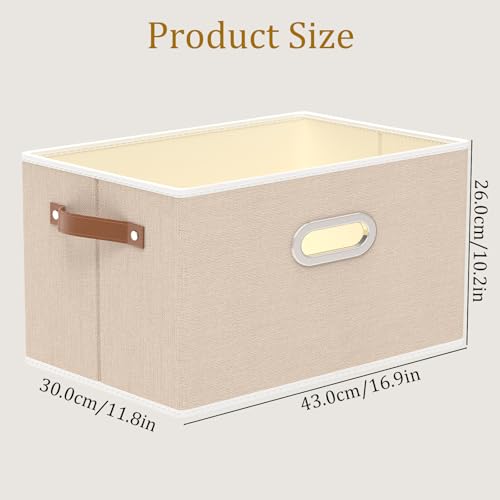 Foldable Storage Baskets for Shelves (16.9x11.8x10.2inch(4-Pack) / Beige)