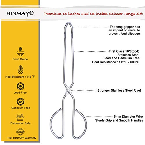Stainless Steel Kitchen Scissor Tongs Set (Silver / 10 Inch & 13 Inch Set of 2)