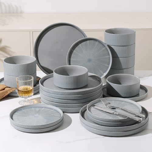 Stoneware Dinnerware Sets for 6 (Blue / 6-Set(18pcs))