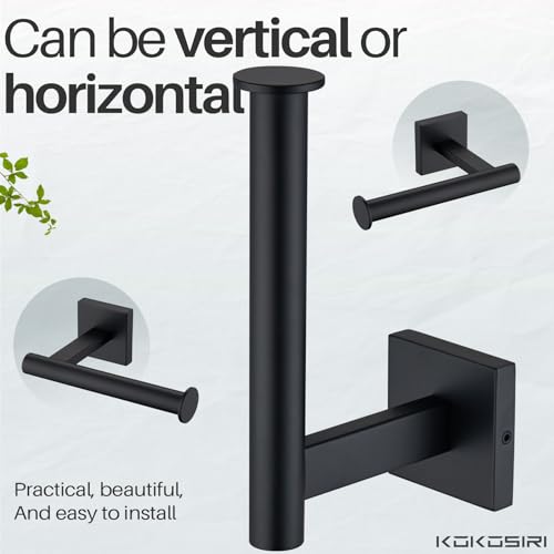 Toilet Paper Holder for Bathroom Toilet Roll Holder Hold Mega Rolls Wall Mounted (Matte Black / Vertical)