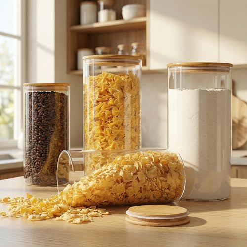 132oz Large Glass Storage Containers with Bamboo Lids for Flour & Sugar (132oz 2 Pack)