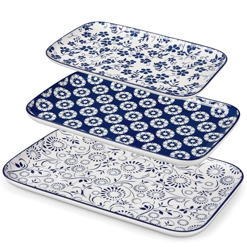 SELENE Ceramic Serving Platters Set of 3 (Vintage Blue B)