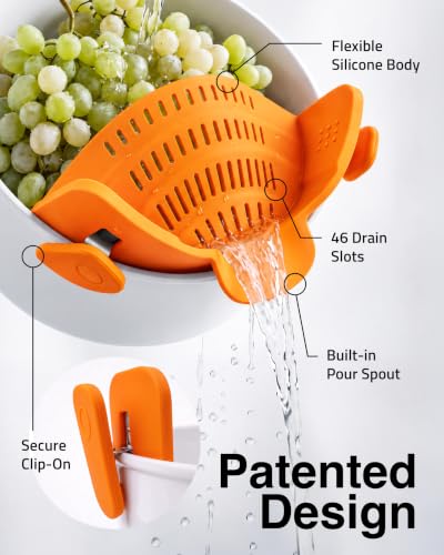 Snap N Strain Clip On Strainer for Pots and Pans (Orange)