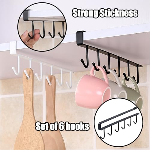 6PCS Mug Hooks Under Cabinet (Black)