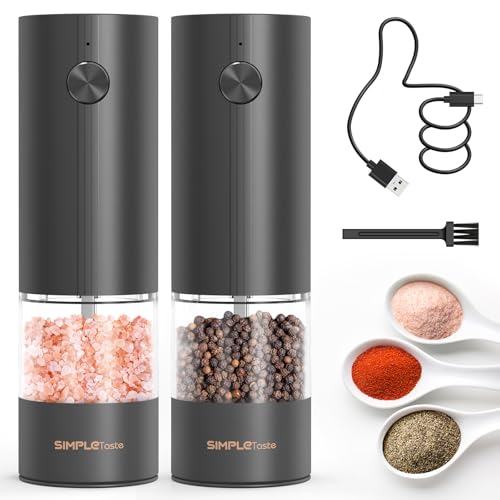 Electric Rechargeable Salt and Pepper Grinder Set (Black)