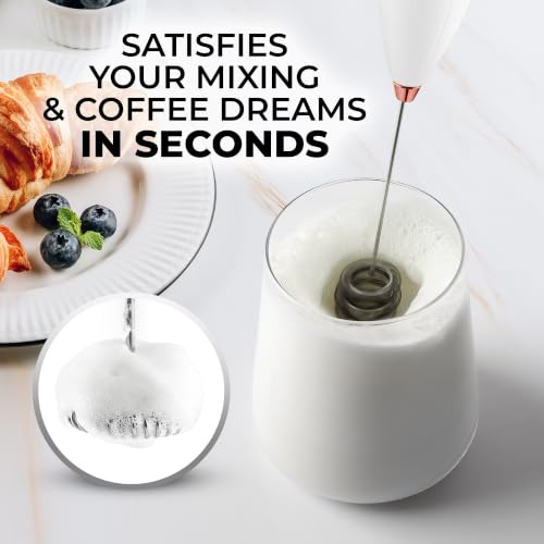 Powerful Milk Frother Wand With Duracell Batteries (15 - Executive Rose Gold / Triple Whisk + Batteries)