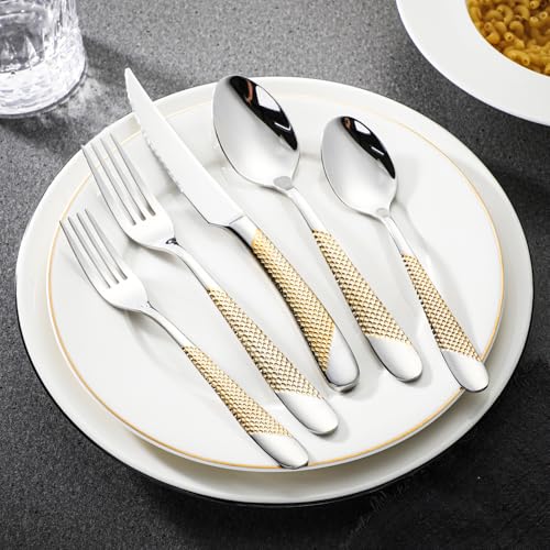 60 Piece Silverware Set Stainless Steel Flatware Sets for 12 (G-60（L）)