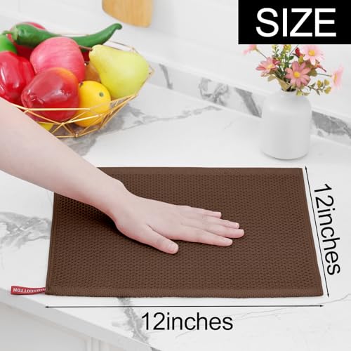 100% Cotton Waffle Weave Kitchen Dish Cloths 8 (Coffee / 12 X 12 - 8 Pack)